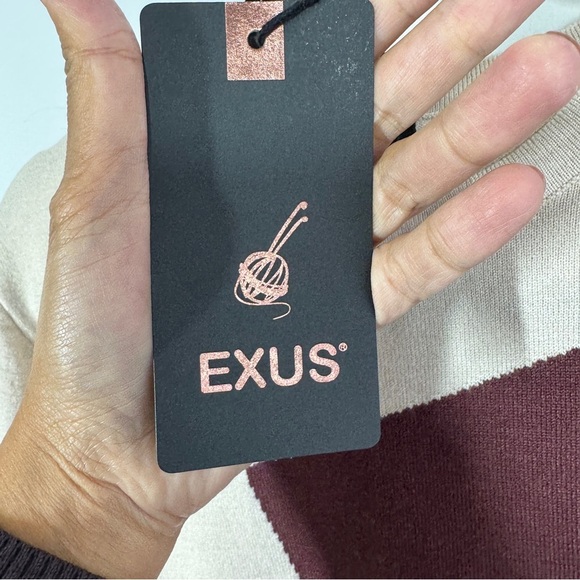 EXUS Beige Red Colorblock Geometric Sweater Size XL Modern Long Sleeve Knit - Picture 5 of 15